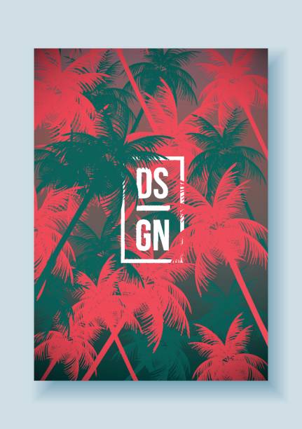 Tropical Palm Tree Retro Mosaic Summer Holiday Poster - Vector Illustration vector art illustration