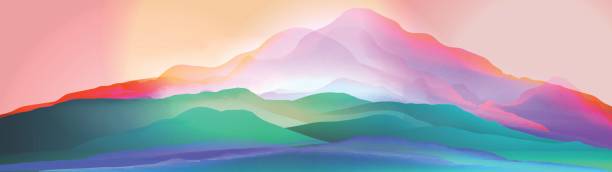 Sunset or Dawn Over Silk Mountains Landscape Panorama - Vector Illustration vector art illustration