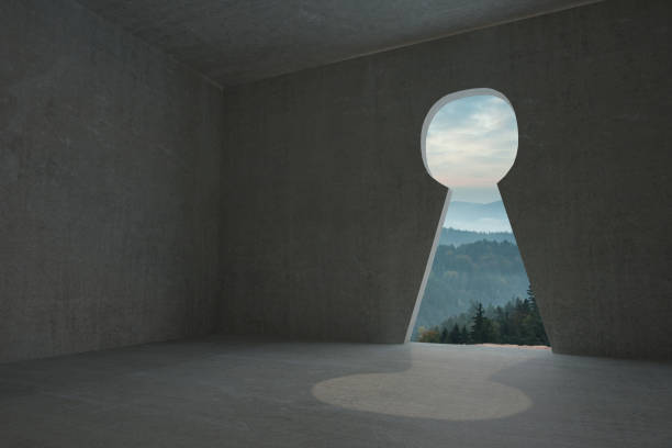 istock Keyhole door in dark room 836312638