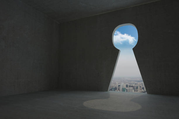 istock Keyhole door in dark room 836312656