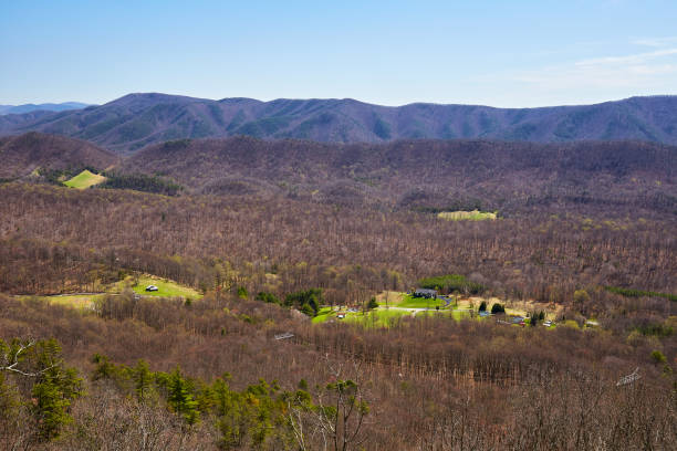 View of the Allegheny mountains from the popular Dragon's Tooth hiking trail near Roanoke, Virginia