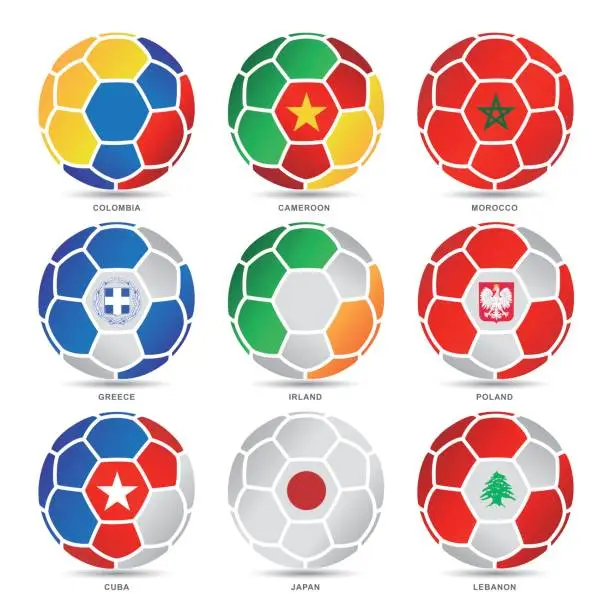 Vector illustration of Flags of world on soccer balls