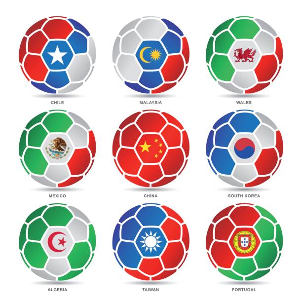 flagi świata na piłkach piłkarskich - soccer soccer ball symbol algeria stock illustrations