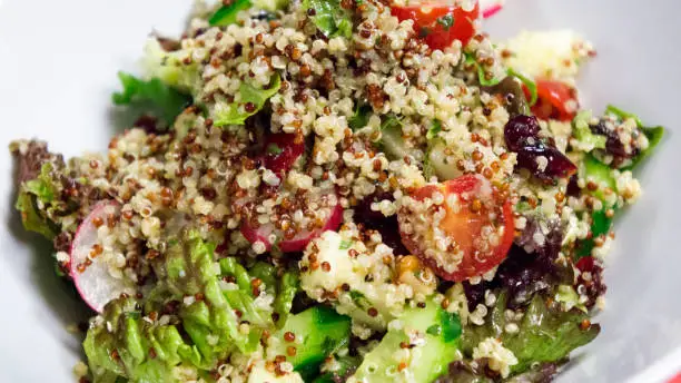 Photo of 3-color quinoa salad details