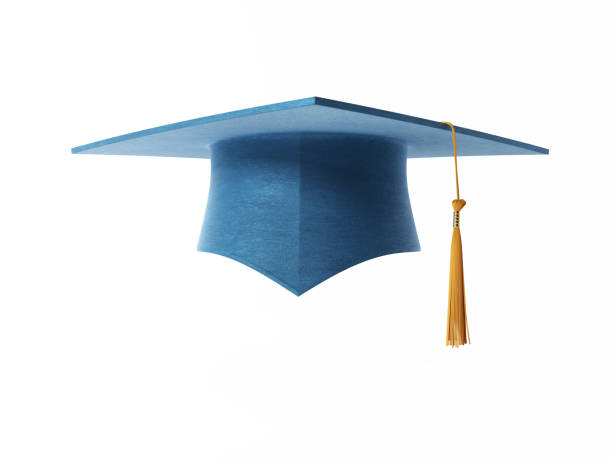 blue mortarboard isolated on white background - adult student college student school uniform student imagens e fotografias de stock