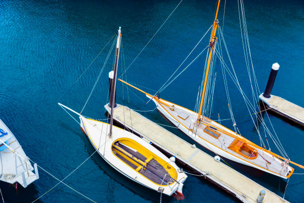Part of Old Wood Sailing Boat with Mast and Ropes