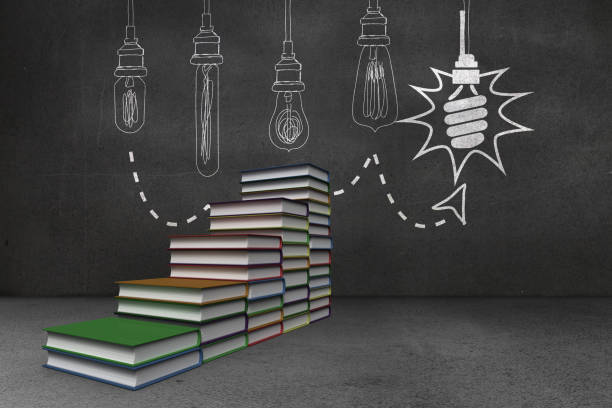 istock Steps made of books in front of light bulb doodle 836356838