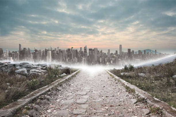 istock Stony path leading to city on the horizon 836357286