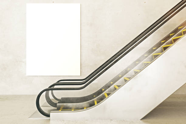 rolltreppe und leere plakat - contemporary staircase design escalator stock-fotos und bilder