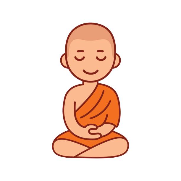 ilustrações de stock, clip art, desenhos animados e ícones de buddhist monk meditating - novice buddhist monk