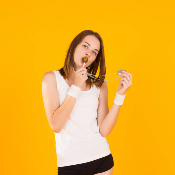 istock Young cute girl with medal, studio 836368358