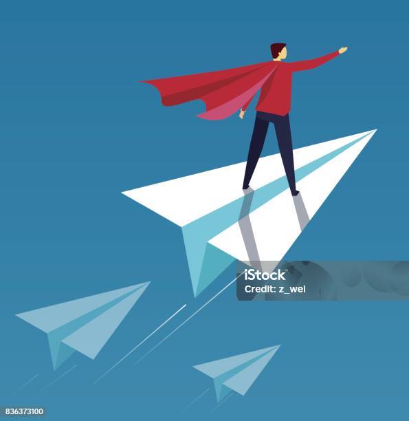 The Leader Of The Paper Plane Stock Illustration - Download Image Now - Paper Airplane, Leadership, Flying