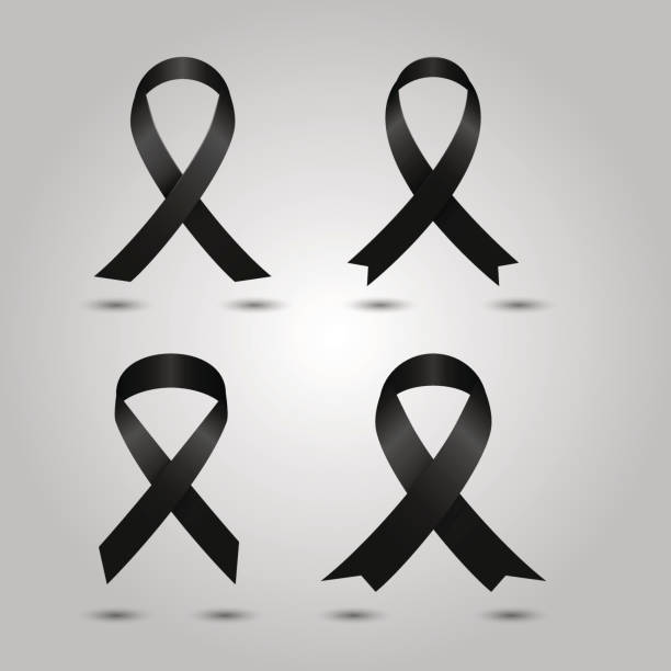 istock Set Black awareness ribbon vector. Mourning and melanoma symbol 836376500