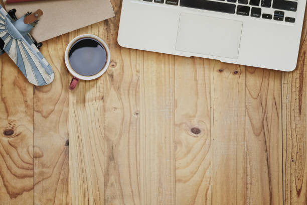 istock Mock up : Wood rustic work space desk table with laptop computer and supplies. 836380566