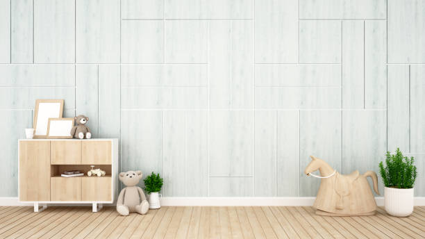 istock kid room or nursery on light blue tone for artwork - interior design - 3D Rendering 836380636
