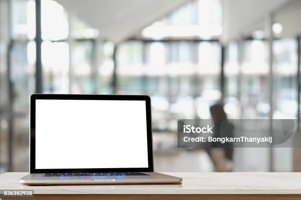 Mock Up Computer Display For Mockup In Office Interior Stock Photo - Download Image Now