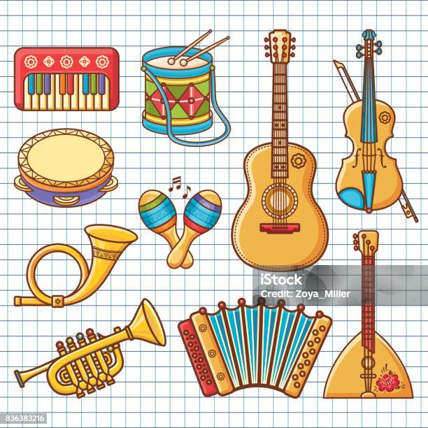 Vetores de Instrumento Musical Ornamento Do Vetor Estilo De Desenho Animado e mais imagens de Abstrato