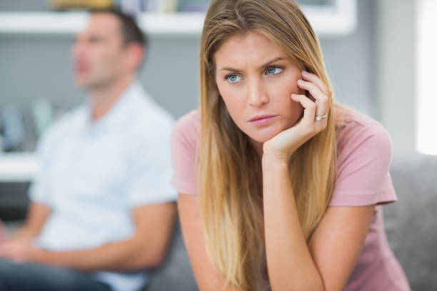 istock Sad woman thinking on couch after fight with husband 836387070