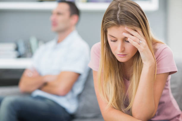 istock Upset woman thinking on couch after fight with husband 836387118