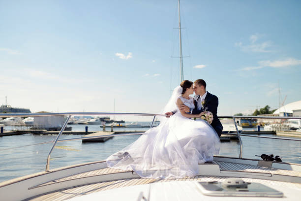 istock Wedding couple is hugging on a yacht 836390802