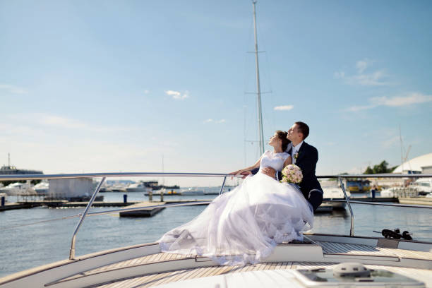 istock Wedding couple is hugging on a yacht 836390848
