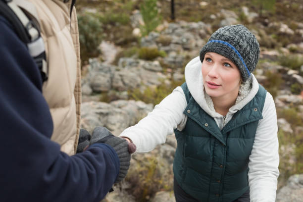 istock Couple on a hike at rocky landscape 836391300