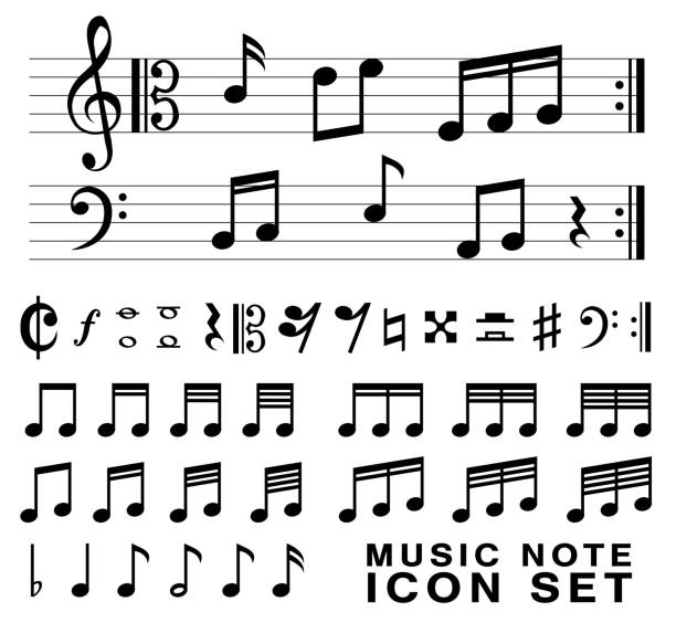standard music notes symbol set vector eps10 standard music notes symbol set vector eps10 musical staff stock illustrations