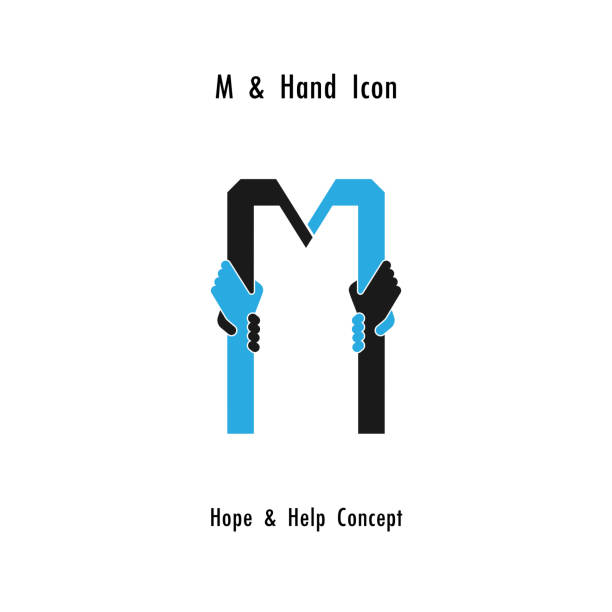 Creative M- alphabet icon abstract and hands icon design vector template.Business offer,partnership,hope,support or help concept.Corporate business and industrial symbol Creative M- alphabet icon abstract and hands icon design vector template.Business offer,partnership,hope,support or help concept.Corporate business and industrial symbol.Vector illustration succor stock illustrations