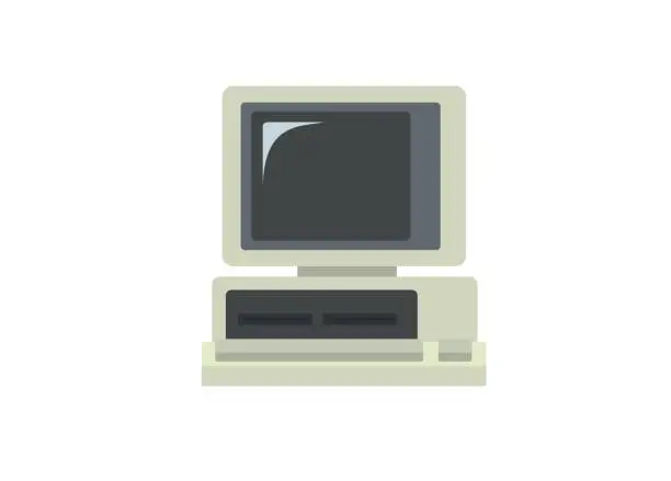 Vector illustration of old computer simple illustration