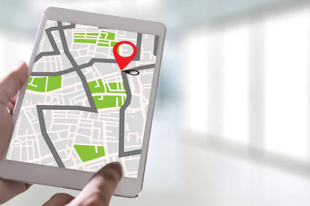 istock GPS Map to Route Destination network connection Location Street Map with GPS Icons  Navigation 836406268