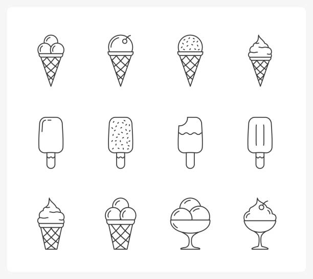 иконки линии мороженого - ice cream cone stock illustrations