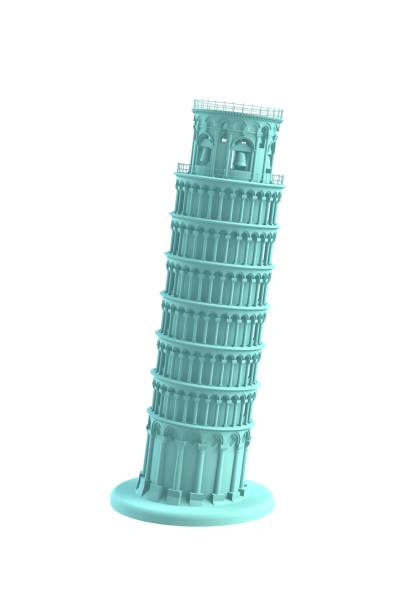 istock Blue leaning tower of pisa on white background, 3D rendering 836421190