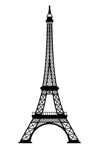Eiffel tower black silhouette on white background, 3D rendering