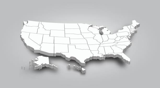 illustrazioni stock, clip art, cartoni animati e icone di tendenza di mappa 3d dello stato unito d'america - mappa