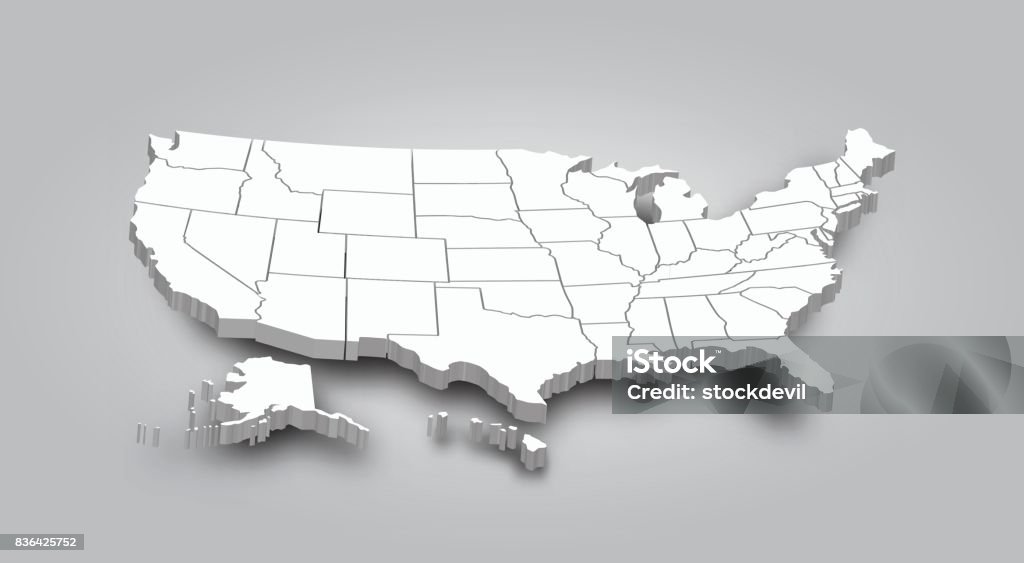 3D Map of United state of america 3D Map of United state of america . Map stock vector