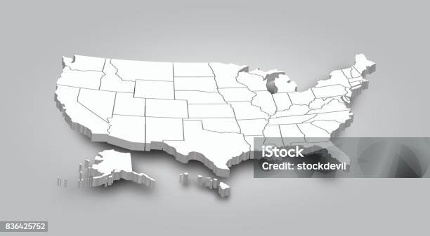 3d Map Of United State Of America Stock Illustration - Download Image Now - Map, USA, Three Dimensional