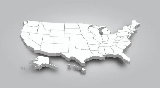 Vector illustration of 3D Map of United state of america