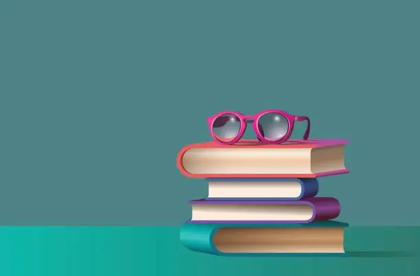 Vector illustration of Glasses on stacked books