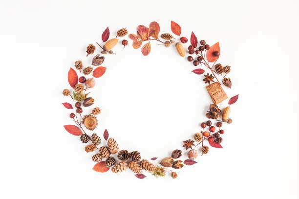 istock Autumn Fall wreath on white background. Flat lay, top view 836434674