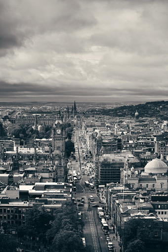 Edinburgh city skyline viewed from Calton Hill. United Kingdom.