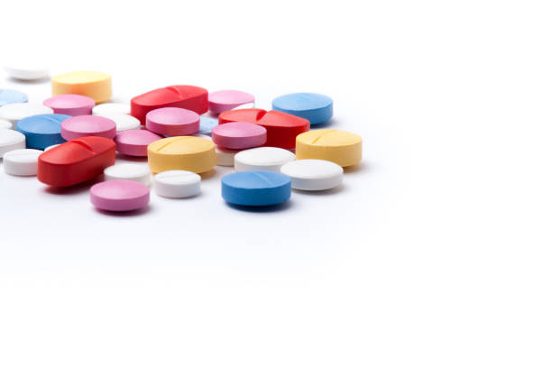 istock Colorful medicine pills on white background 836438046