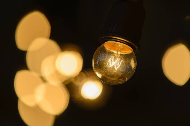 istock Retro light bulb hanging with dark space background for your decoration, concept of creativity 836438572