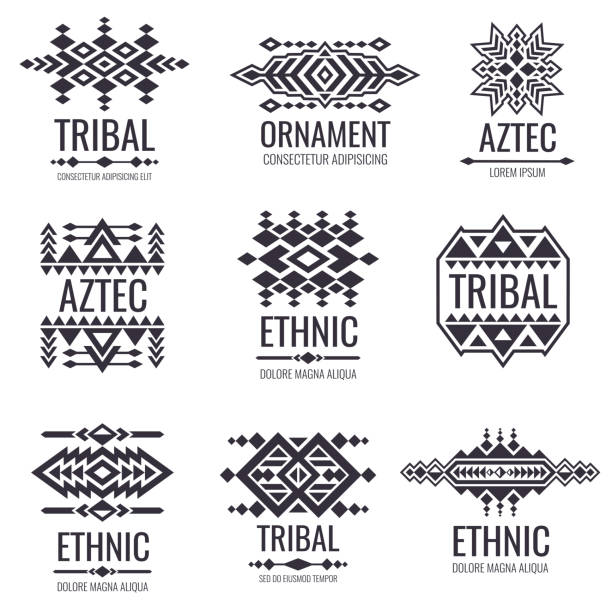 ilustraciones, imágenes clip art, dibujos animados e iconos de stock de patrón de vector azteca tribal. india gráficos para diseños de tatuaje - ilustraciones de azteca logo