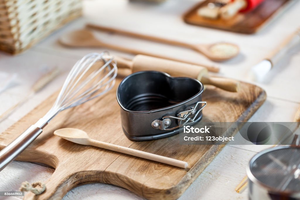 Rustic Baking Tools Bakery Utensils Kitchen Tools For Baking On A Rustic Wooden Table Stock ...