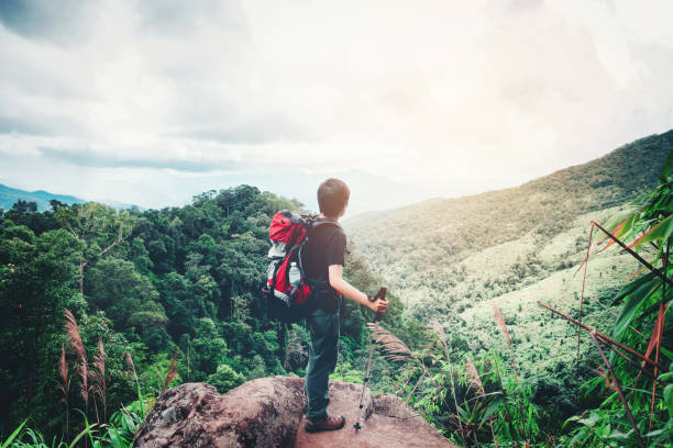 istock Tourist and Traveler Man with backpack the mountain  in forest 836446830