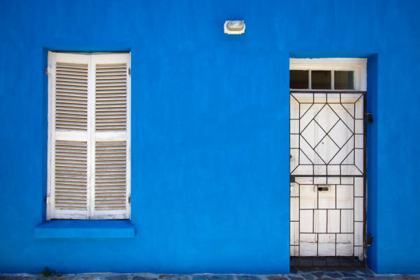 Bo-Kaap Cape Town colourful houses Wale street blue Malay culture paint door window stock photo
