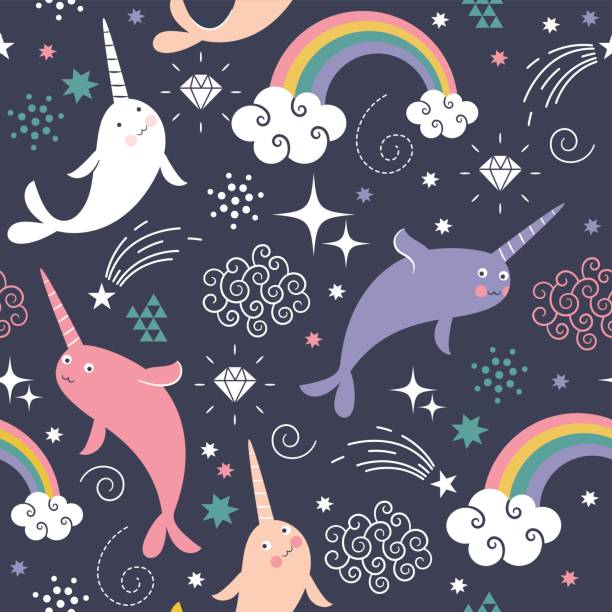 seamless Narwhal Pattern seamless Narwhal Pattern unicorn fish stock illustrations