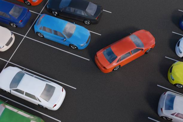 istock Car is parking in parking lot. 3D rendered illustration. View from top. 836450852