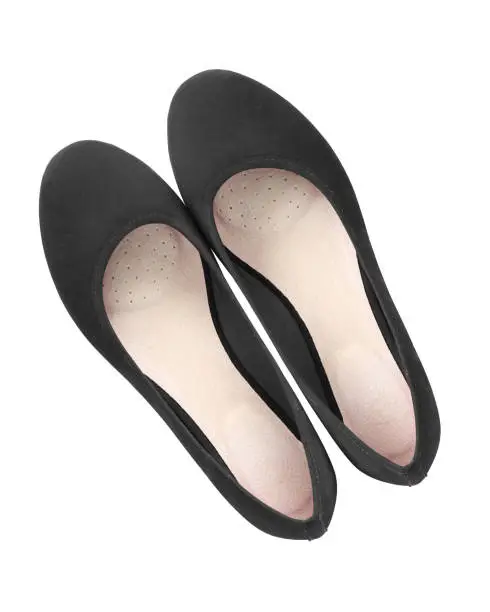 Black classic suede comfortable summer ballerina shoes top view isolated white