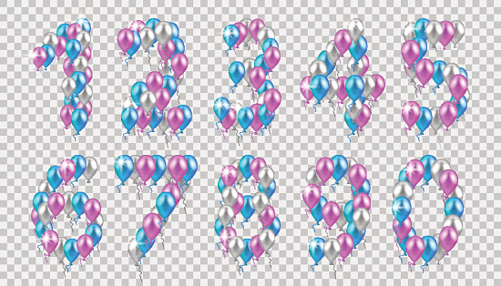 vector illustration. vector illustration. realistic colored balloons on the first, second, third, fourth, fifth, sixth, eighth ninth birthday pink silver blue